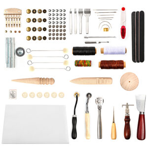HOTOOLME Leather Hand Tools Kit, 48 Pcs Leather Craft Working Tools with Prong Punch, Stitching Groover, Edger, Thread Sewing Needles for DIY Leather