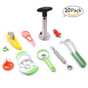 Fruit Slicer Peeler Set 10 Pcs, Avocado Knife Watermelon Apple Banana Slicer, Pineapple Strawberry Corer, Orange Lemon Peeler Kiwi Cantaloupe Pawpaw Peeler Melon Baller - Kitchen Fruit Tools Kit by QY