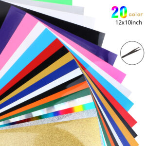 Heat Transfer Vinyl Bundle - 20 Pack 12" x 10" HTV Vinyl for Iron On T-Shirts & Fabrics - 16 Assorted Colors Mashup, Works with Silhouette Cameo, Cricut, Heat Press Machine