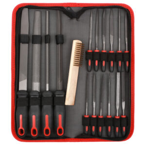 16Pcs Metal File Set, Premium Carbon-Steel Hand File Kit for Woodwork Metal Model Hobby Applications, 4 Flat/Round/Triangle 8'' File & 12 Needle Files with Clean Brush