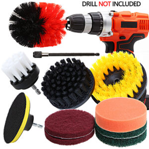 Drill Brush Attachment Set - QY 11 Pieces All Purpose Power?Scrubber Cleaning Kit with Scouring Pads/Polishing Sponge/Extension, Cleaning Supplies for Kitchen, Bathroom, Floors, Tile, Car