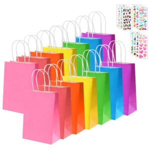28 Pieces Kraft Paper Gift Bags Party Favor Bag Candy Bags with Handle, 7 Colors Goodie Bags for Birthday Wedding Party Kids Gift