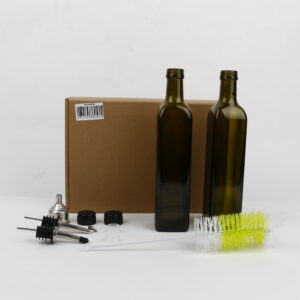 HOTOOLME Olive Oil Dispenser Vinegar Bottles Glass 2 Pack for Kitchen Cruet Set with Spouts,Funnel,Cleaning Brush,Stoppers and Caps